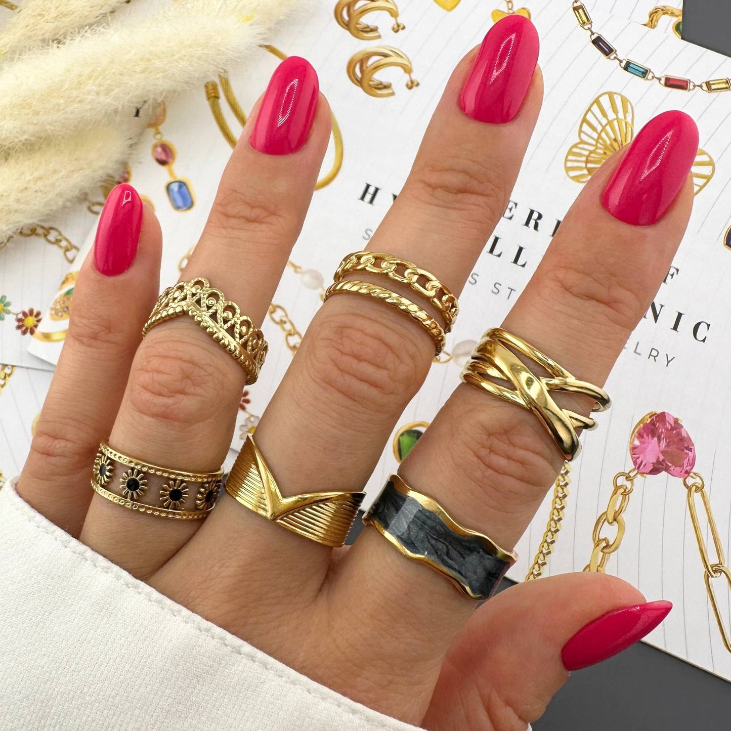 Gold Black Enamel Ring