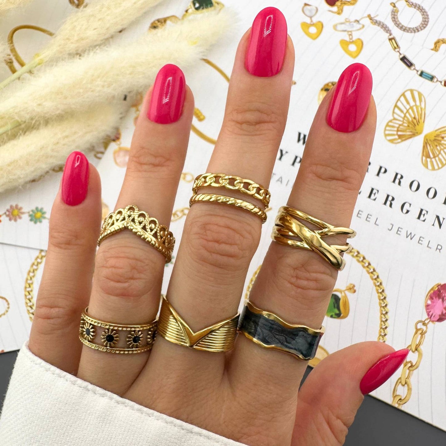 Gold Black Enamel Ring