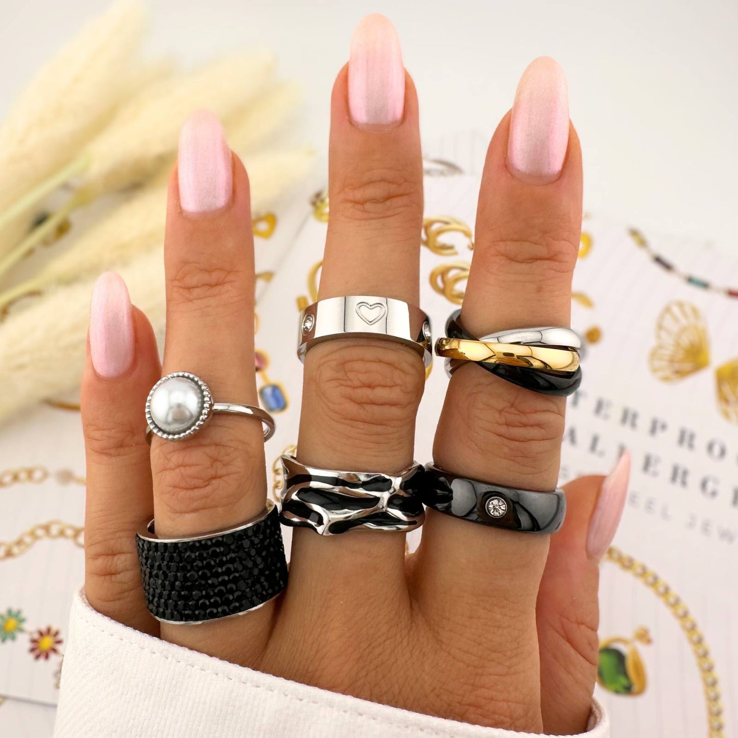 Silver Black Enamel Ring