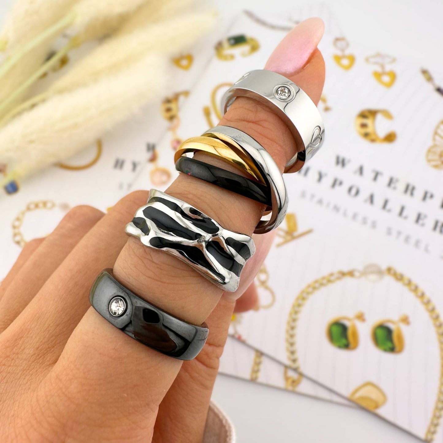 Silver Black Enamel Ring