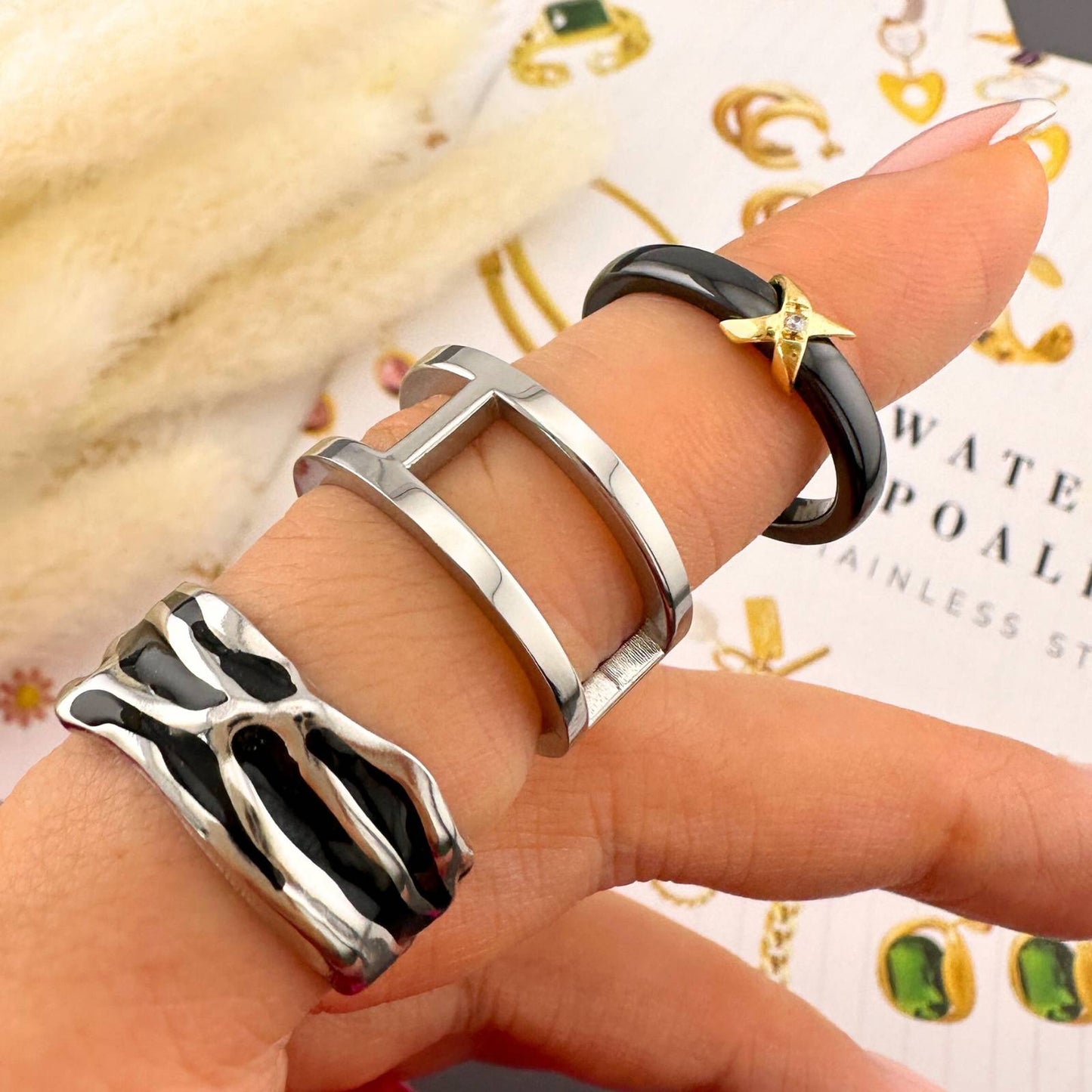 Silver Black Enamel Ring