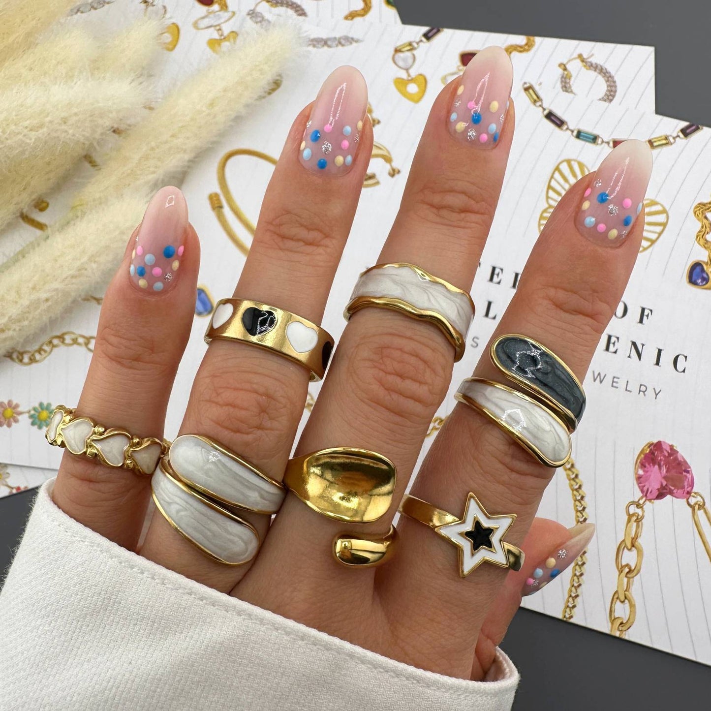 Overlapping White Enamel Ring