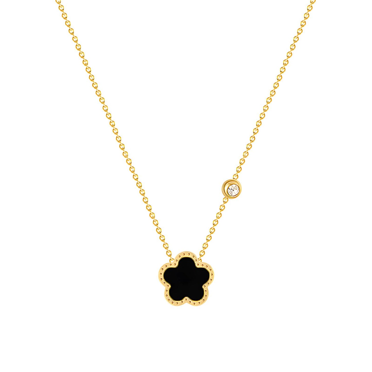 Black Flower & Stud Necklace
