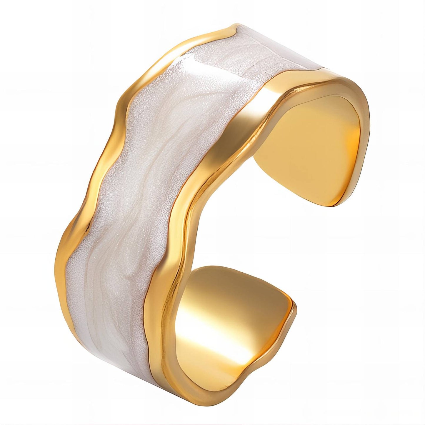 Gold White Enamel Ring