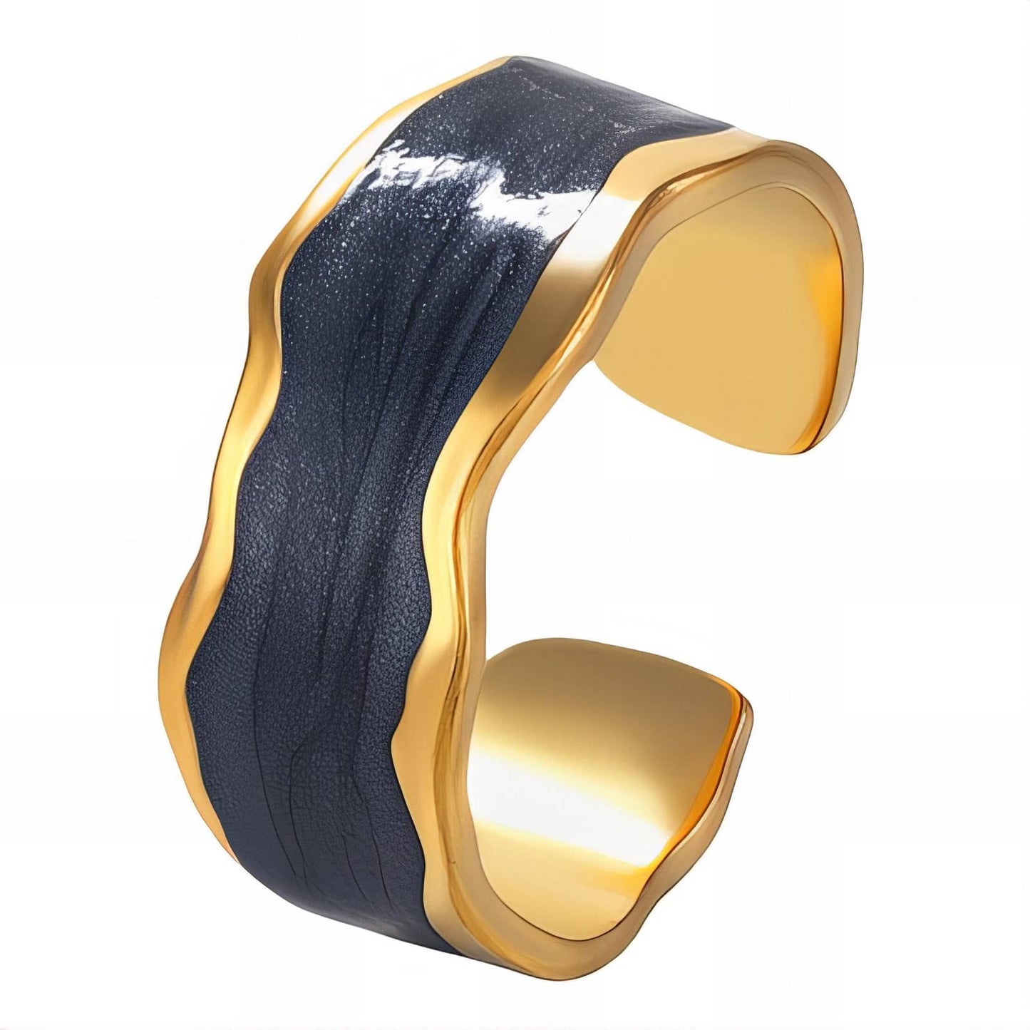 Gold Black Enamel Ring
