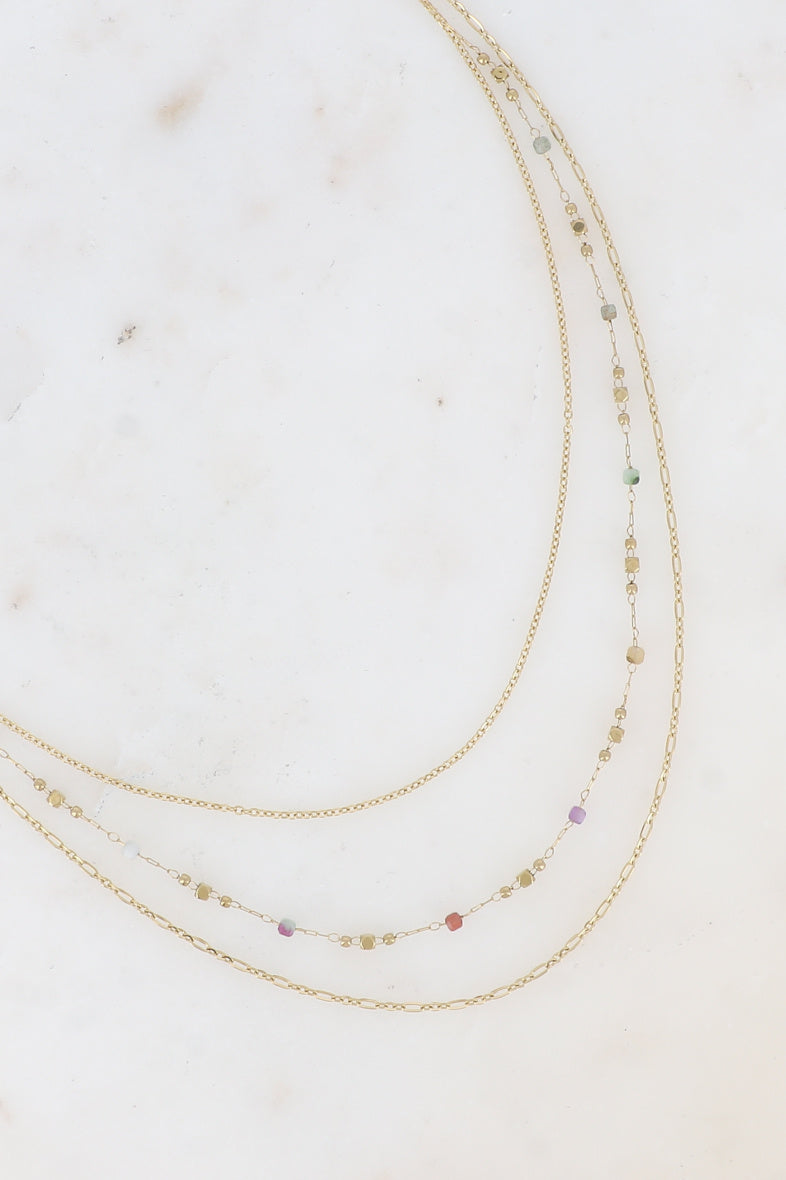 Three Row Natural Stone Necklace