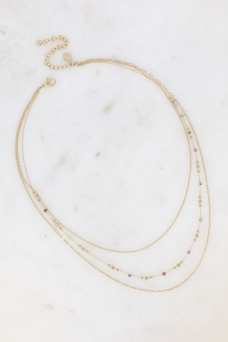 Three Row Natural Stone Necklace
