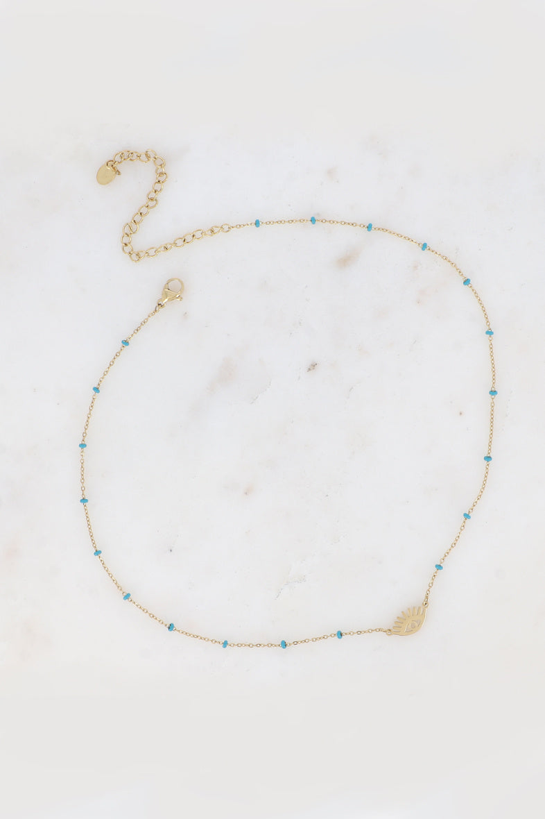 Beaded Openwork Eye Pendant Necklace