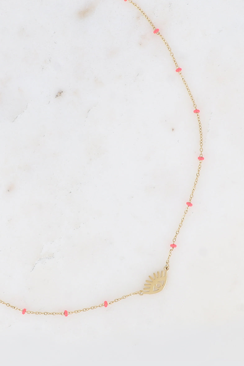 Beaded Openwork Eye Pendant Necklace