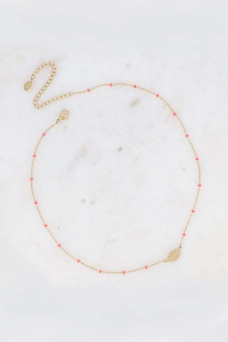 Beaded Openwork Eye Pendant Necklace