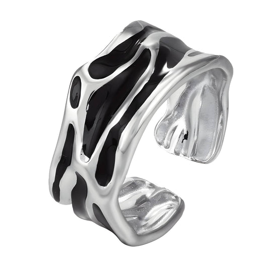 Silver Black Enamel Ring