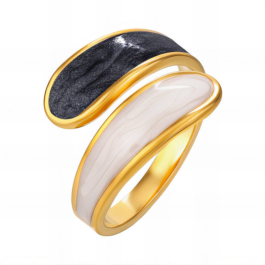 Overlapping Black & White Enamel Ring