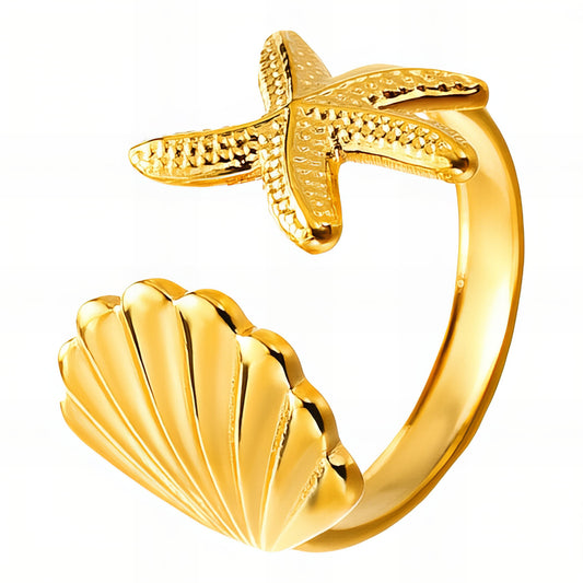 Starfish and Seashell Ring