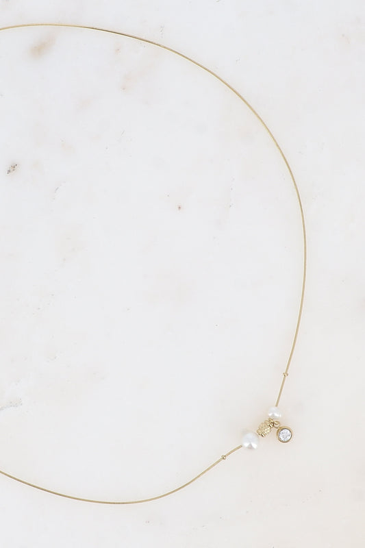 Dainty Snake Necklace with Pearl and Crystal